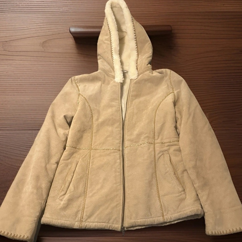 FABIO Shearling Suede Y2K Tan COAT Faux Fur SIZE S